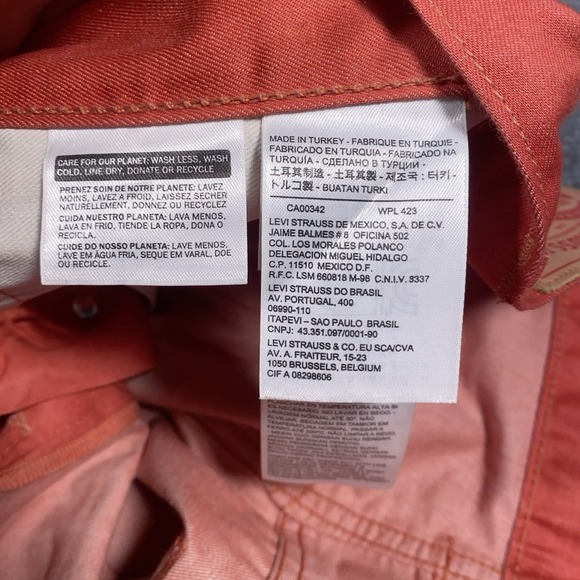 Levi's 501 Jeans Mens 44x32 Red/Orange Denim Cotton Straight Button Fly Workwear - Picture 12 of 15
